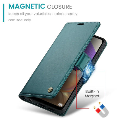 Samsung Galaxy M32 5g Leather Wallet Case - RFID Blocking, Stand Function, Card Slots-buycases.co.uk