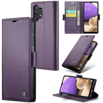 Samsung Galaxy A32 Leather Wallet Case - RFID Blocking, Stand Function, Card Slots-buycases.co.uk