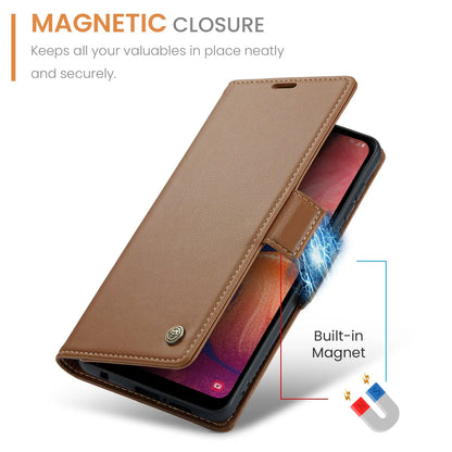 Samsung Galaxy A40 Leather Wallet Case - RFID Blocking, Stand Function, Card Slots-buycases.co.uk