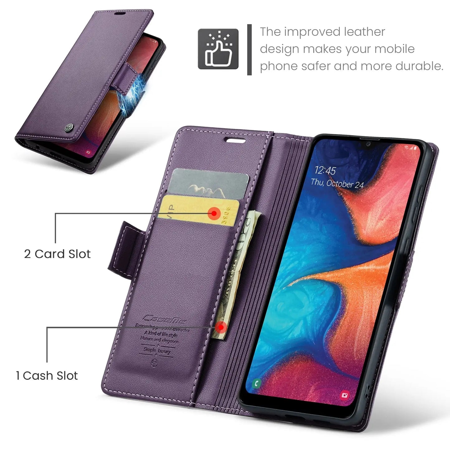 Samsung Galaxy A40 Leather Wallet Case - RFID Blocking, Stand Function, Card Slots-buycases.co.uk