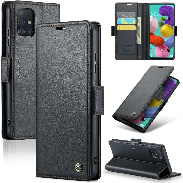 Samsung Galaxy A51 Leather Wallet Case - RFID Blocking, Stand Function, Card Slots-buycases.co.uk