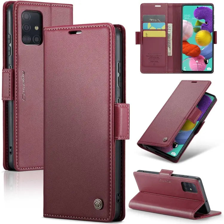 Samsung Galaxy A51 Leather Wallet Case - RFID Blocking, Stand Function, Card Slots-buycases.co.uk