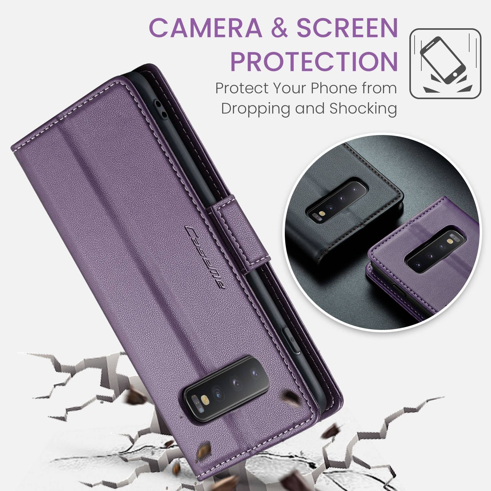 Samsung Galaxy S10+ Leather Wallet Case - RFID Blocking, Stand Function, Card Slots-buycases.co.uk