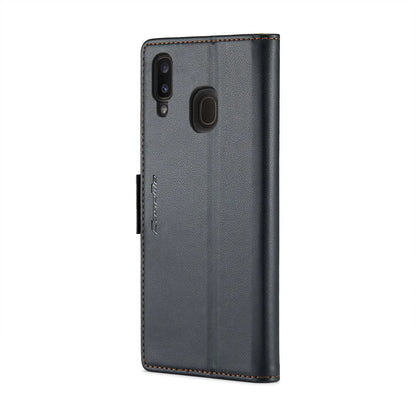 Samsung Galaxy A20 Leather Wallet Case - RFID Blocking, Stand Function, Card Slots-buycases.co.uk