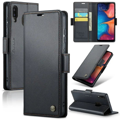 Samsung Galaxy A30 Leather Wallet Case - RFID Blocking, Stand Function, Card Slots-buycases.co.uk