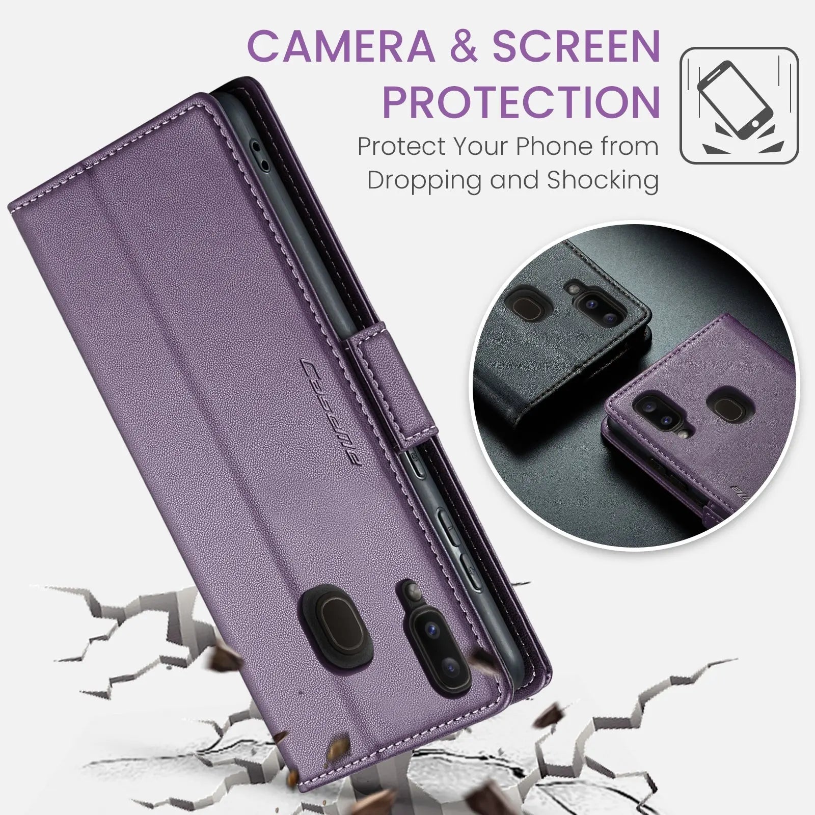 Samsung Galaxy A20 Leather Wallet Case - RFID Blocking, Stand Function, Card Slots-buycases.co.uk