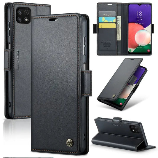 Samsung Galaxy A22 5g Leather Wallet Case - RFID Blocking, Stand Function, Card Slots-buycases.co.uk