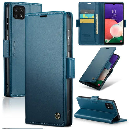 Samsung Galaxy A22 5g Leather Wallet Case - RFID Blocking, Stand Function, Card Slots-buycases.co.uk