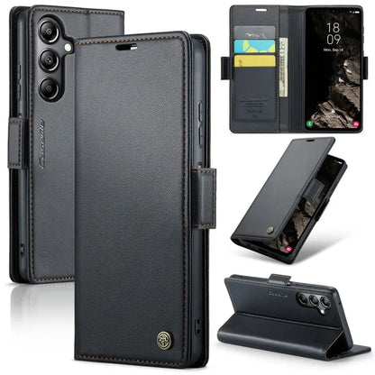 Samsung Galaxy A05s Leather Wallet Case - RFID Blocking, Stand Function, Card Slots-buycases.co.uk