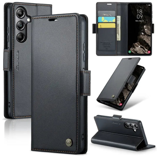 Samsung Galaxy A05s Leather Wallet Case - RFID Blocking, Stand Function, Card Slots-buycases.co.uk