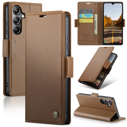 Samsung Galaxy A05s Leather Wallet Case - RFID Blocking, Stand Function, Card Slots-buycases.co.uk