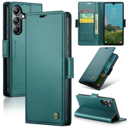 Samsung Galaxy A05s Leather Wallet Case - RFID Blocking, Stand Function, Card Slots-buycases.co.uk