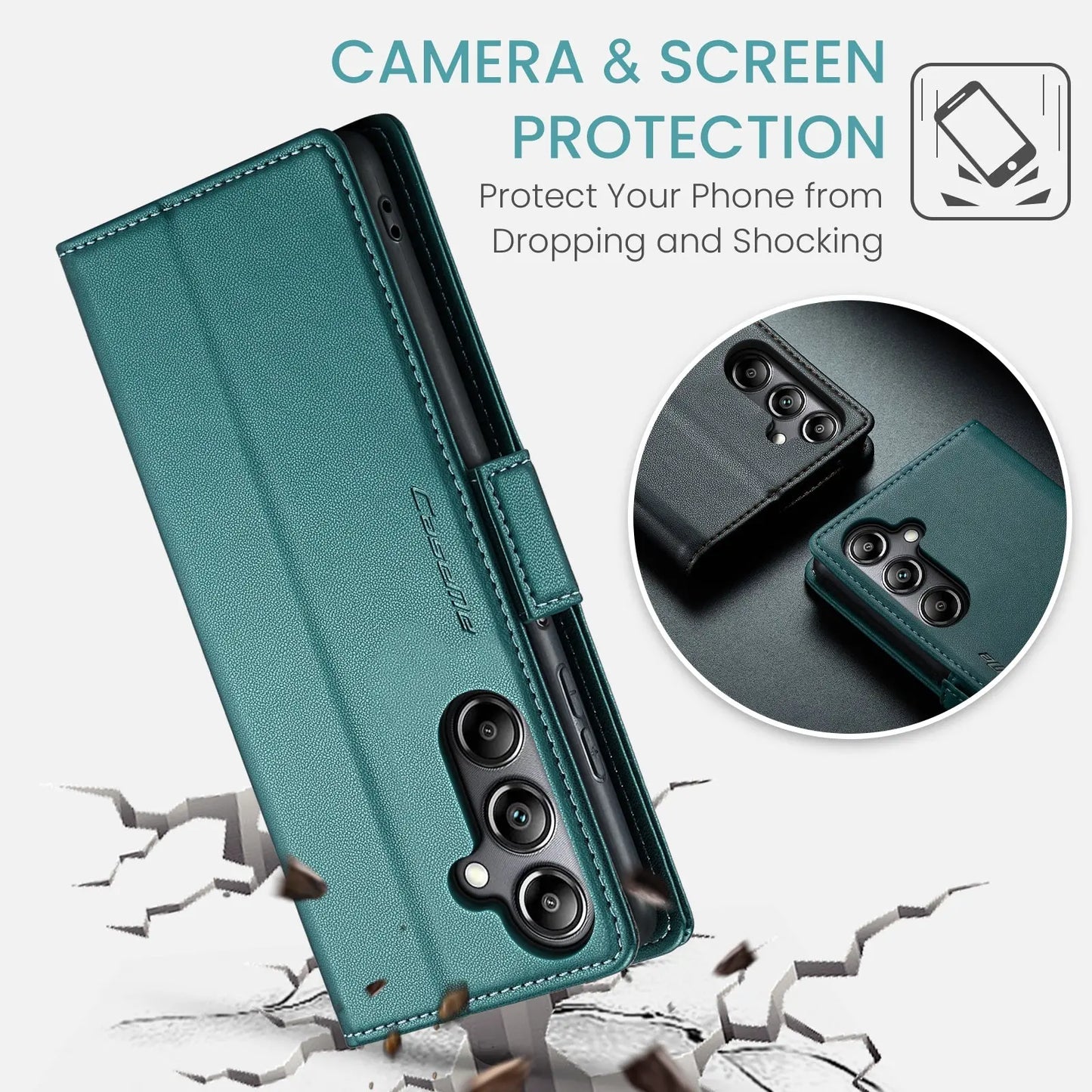 Samsung Galaxy A05s Leather Wallet Case - RFID Blocking, Stand Function, Card Slots-buycases.co.uk