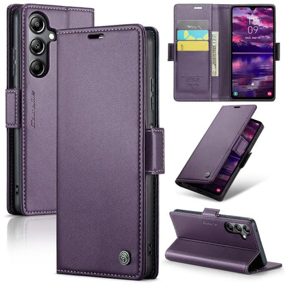 Samsung Galaxy A05s Leather Wallet Case - RFID Blocking, Stand Function, Card Slots-buycases.co.uk