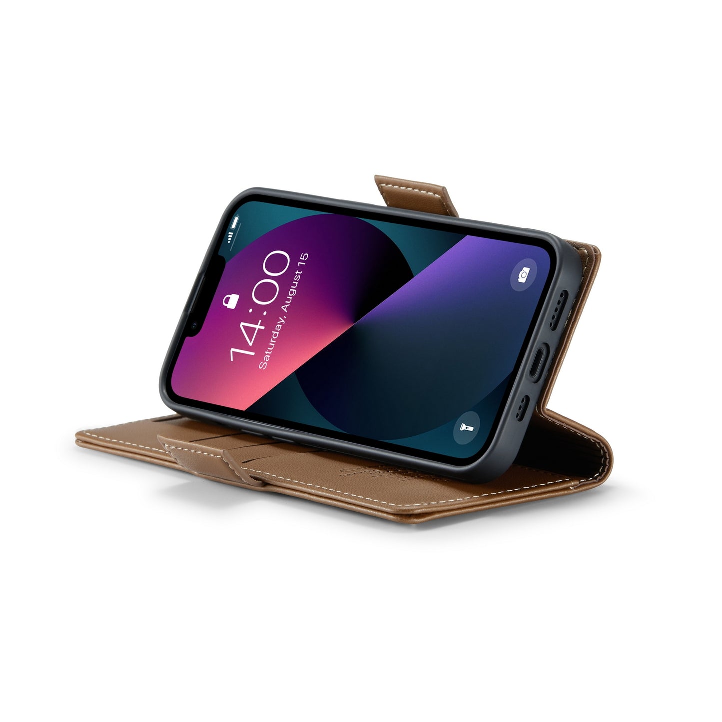 iPhone 14 Leather Wallet Case - RFID Blocking, Stand Function, Card Slots