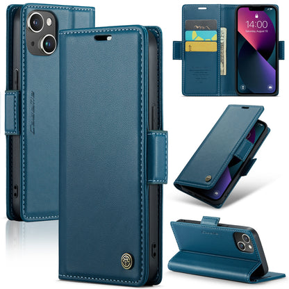 iPhone 14 Leather Wallet Case - RFID Blocking, Stand Function, Card Slots