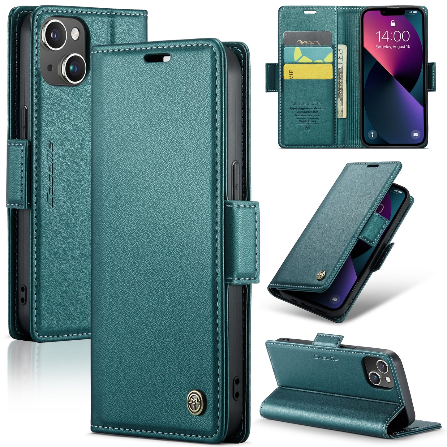 iPhone 14 Leather Wallet Case - RFID Blocking, Stand Function, Card Slots
