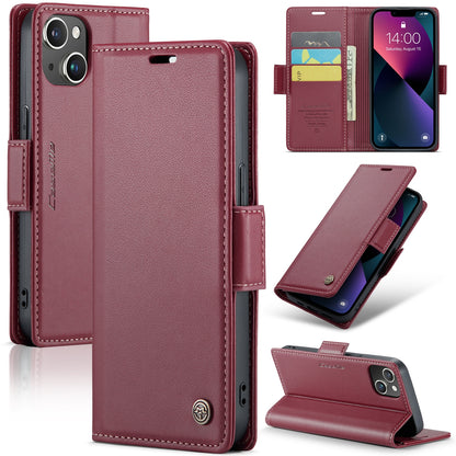 iPhone 14 Plus Leather Wallet Case - RFID Blocking, Stand Function, Card Slots