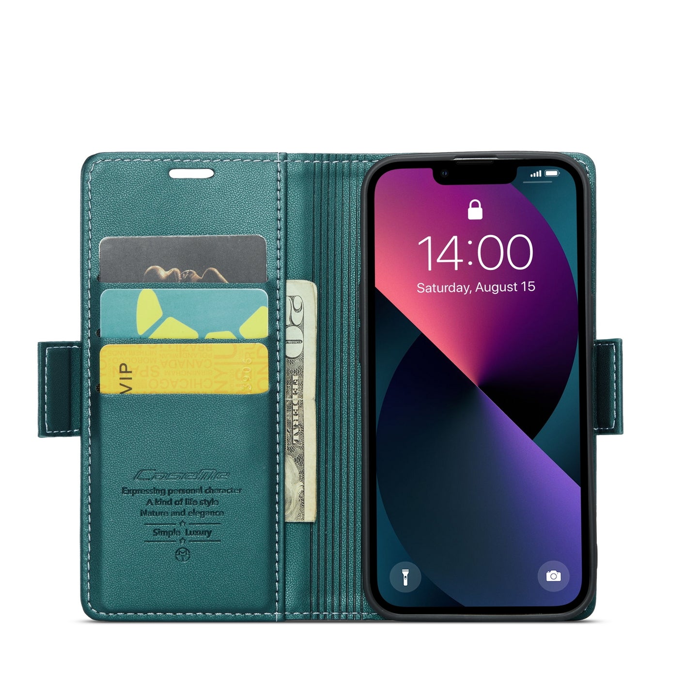 iPhone 14 Plus Leather Wallet Case - RFID Blocking, Stand Function, Card Slots