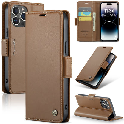 iPhone 14 Pro Leather Wallet Case - RFID Blocking, Stand Function, Card Slots