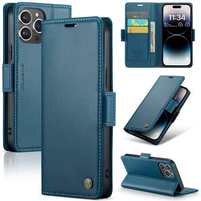 iPhone 14 Pro Leather Wallet Case - RFID Blocking, Stand Function, Card Slots