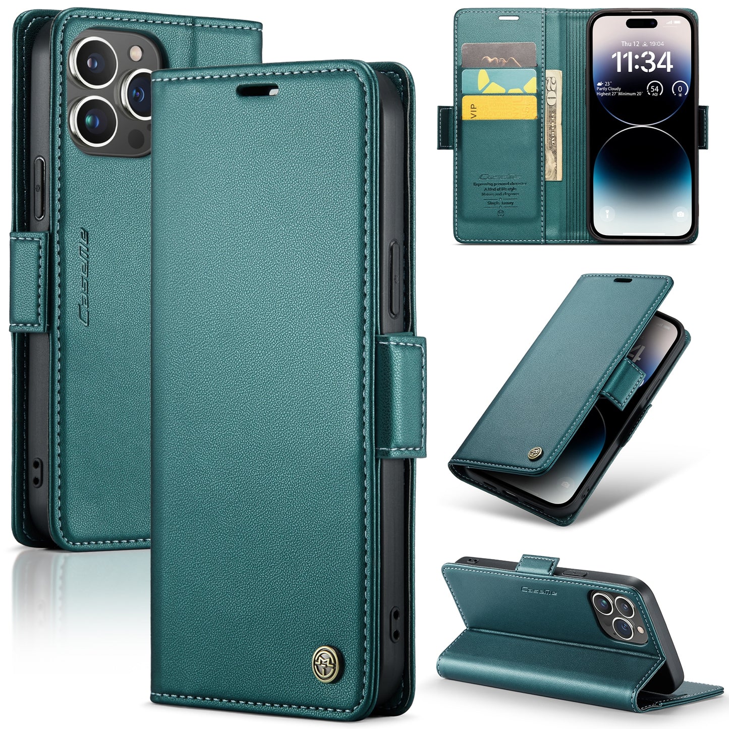iPhone 14 Pro Leather Wallet Case - RFID Blocking, Stand Function, Card Slots