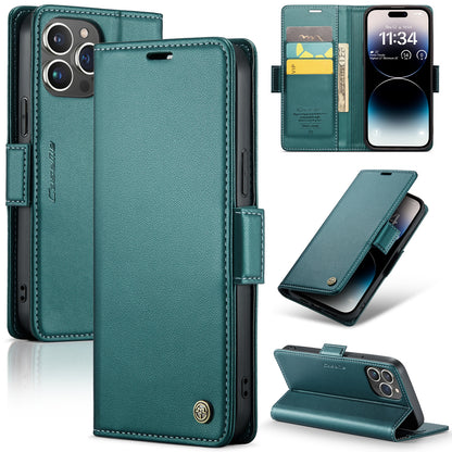 iPhone 14 Pro Leather Wallet Case - RFID Blocking, Stand Function, Card Slots