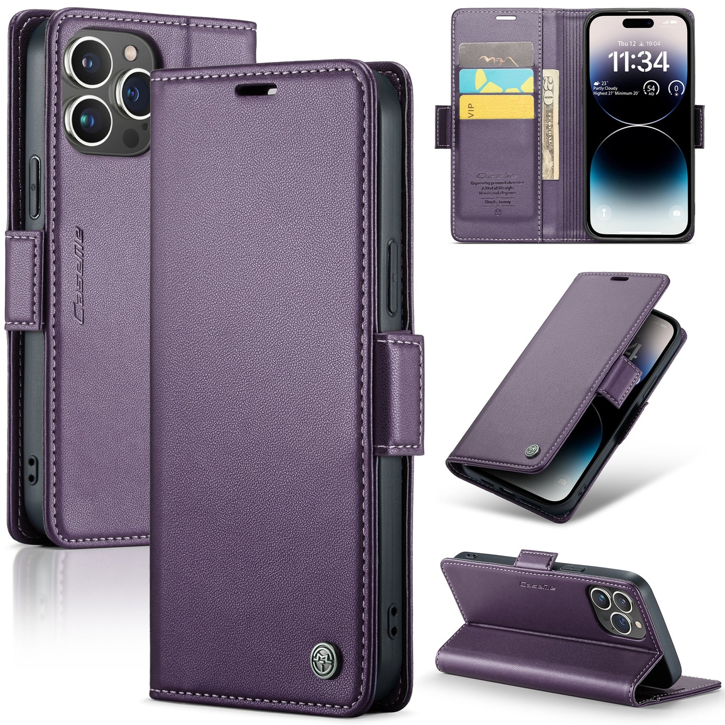 iPhone 14 Pro Leather Wallet Case - RFID Blocking, Stand Function, Card Slots