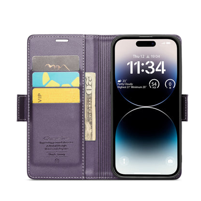 iPhone 14 Pro Leather Wallet Case - RFID Blocking, Stand Function, Card Slots