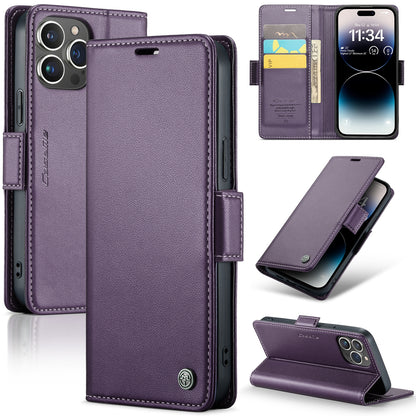 iPhone 14 Pro Max Leather Wallet Case - RFID Blocking, Stand Function, Card Slots