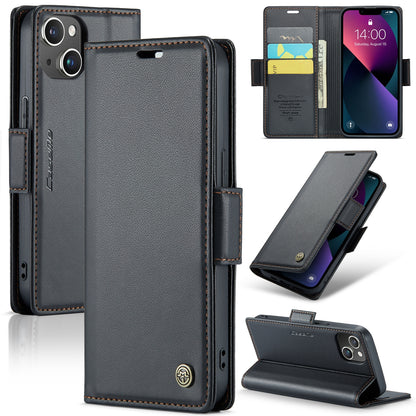iPhone 13 Leather Wallet Case - RFID Blocking, Stand Function, Card Slots
