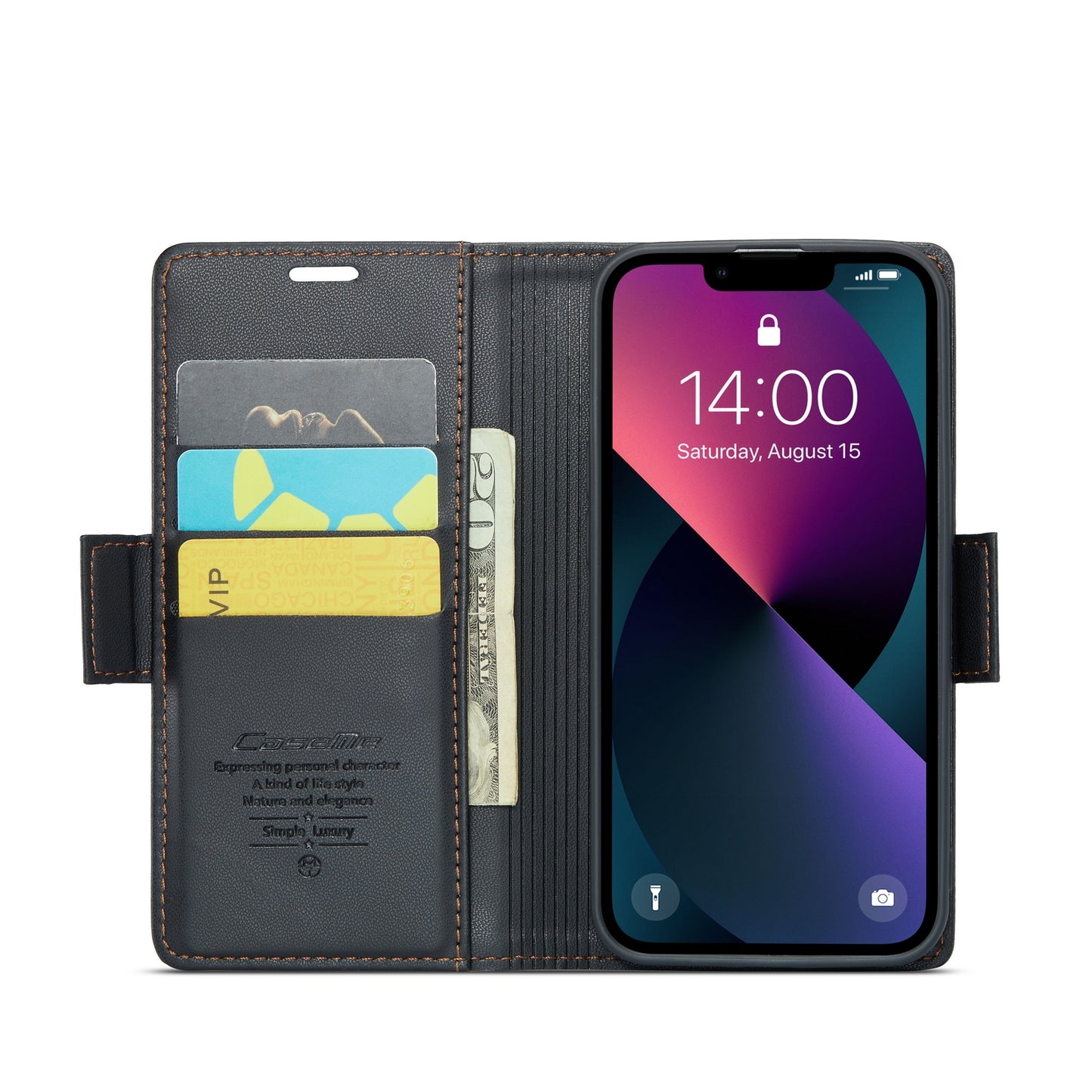 iPhone 13 Leather Wallet Case - RFID Blocking, Stand Function, Card Slots