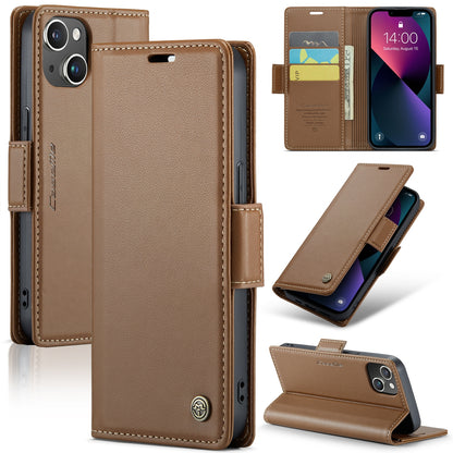 iPhone 13 Leather Wallet Case - RFID Blocking, Stand Function, Card Slots