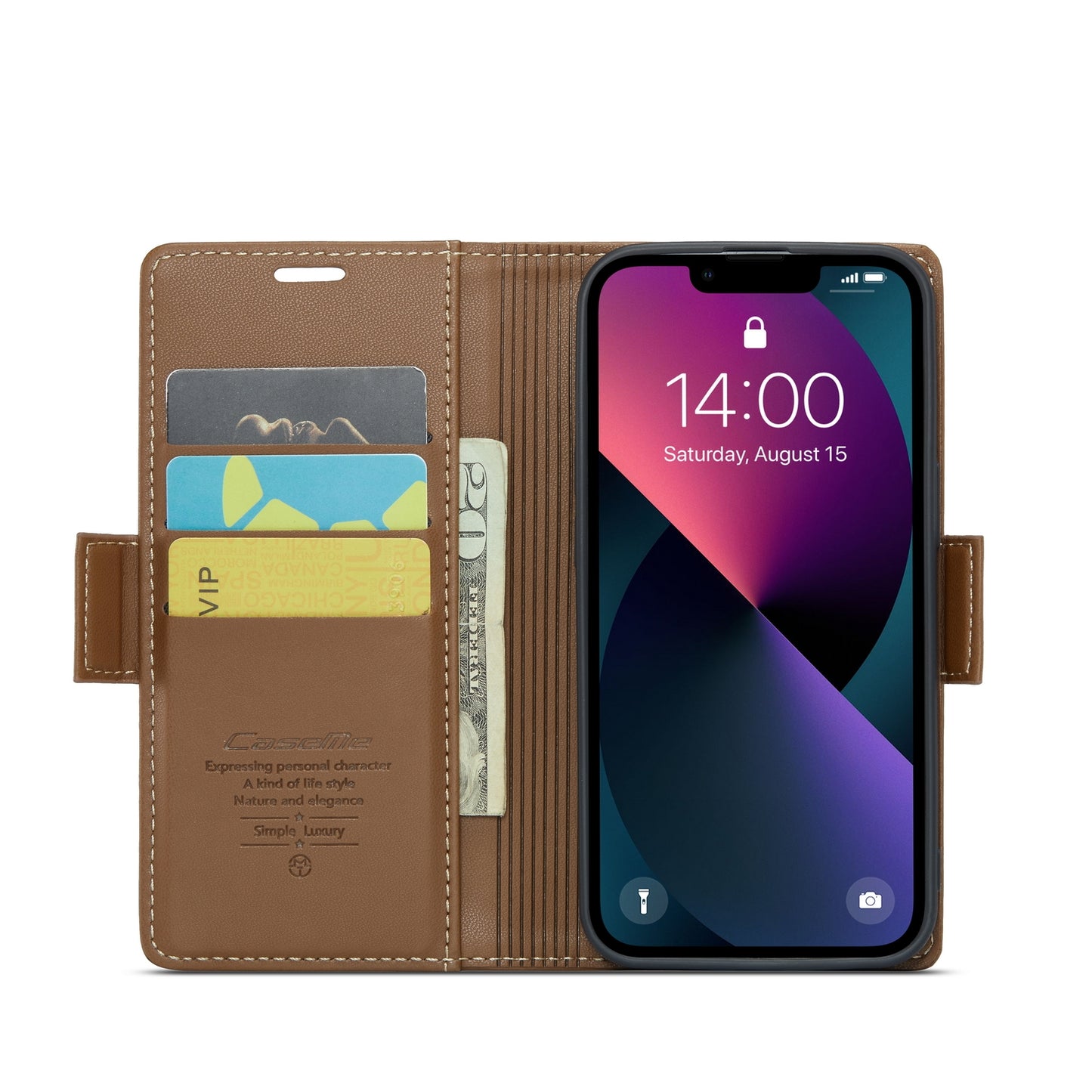 iPhone 13 Leather Wallet Case - RFID Blocking, Stand Function, Card Slots