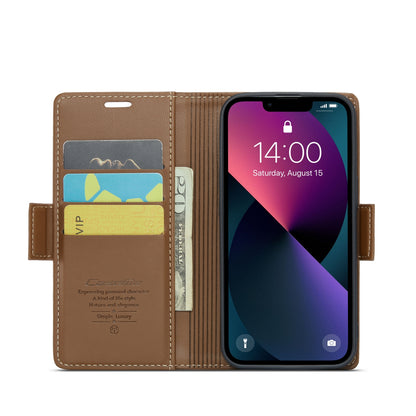 iPhone 13 Leather Wallet Case - RFID Blocking, Stand Function, Card Slots