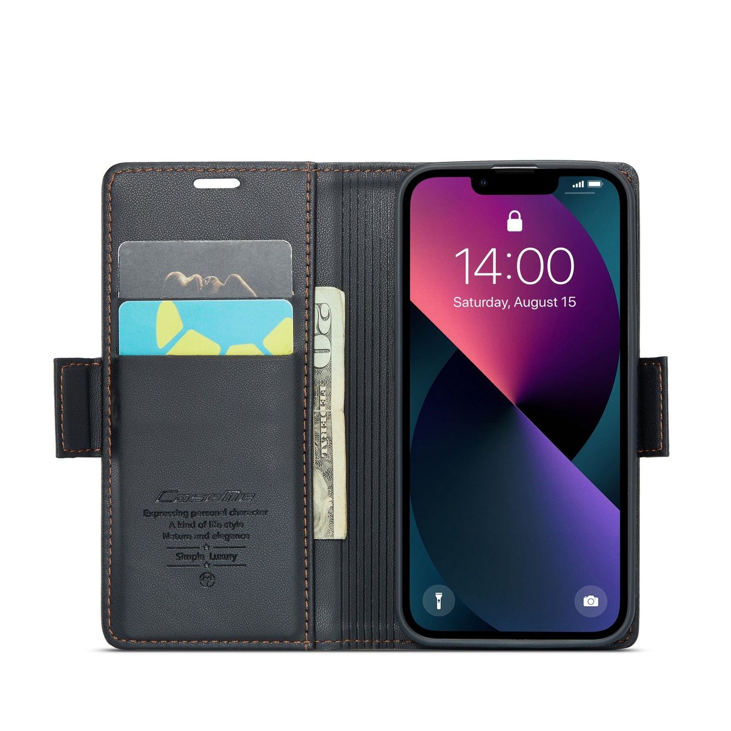 iPhone 13 mini Leather Wallet Case - RFID Blocking, Stand Function, Card Slots