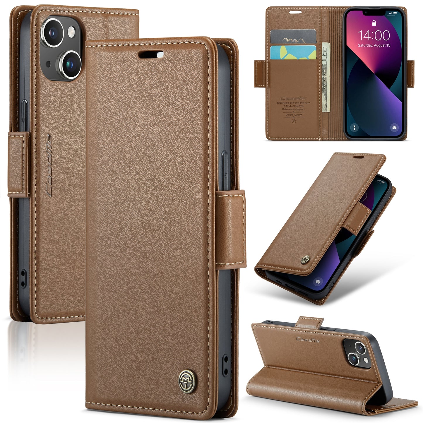 iPhone 13 mini Leather Wallet Case - RFID Blocking, Stand Function, Card Slots