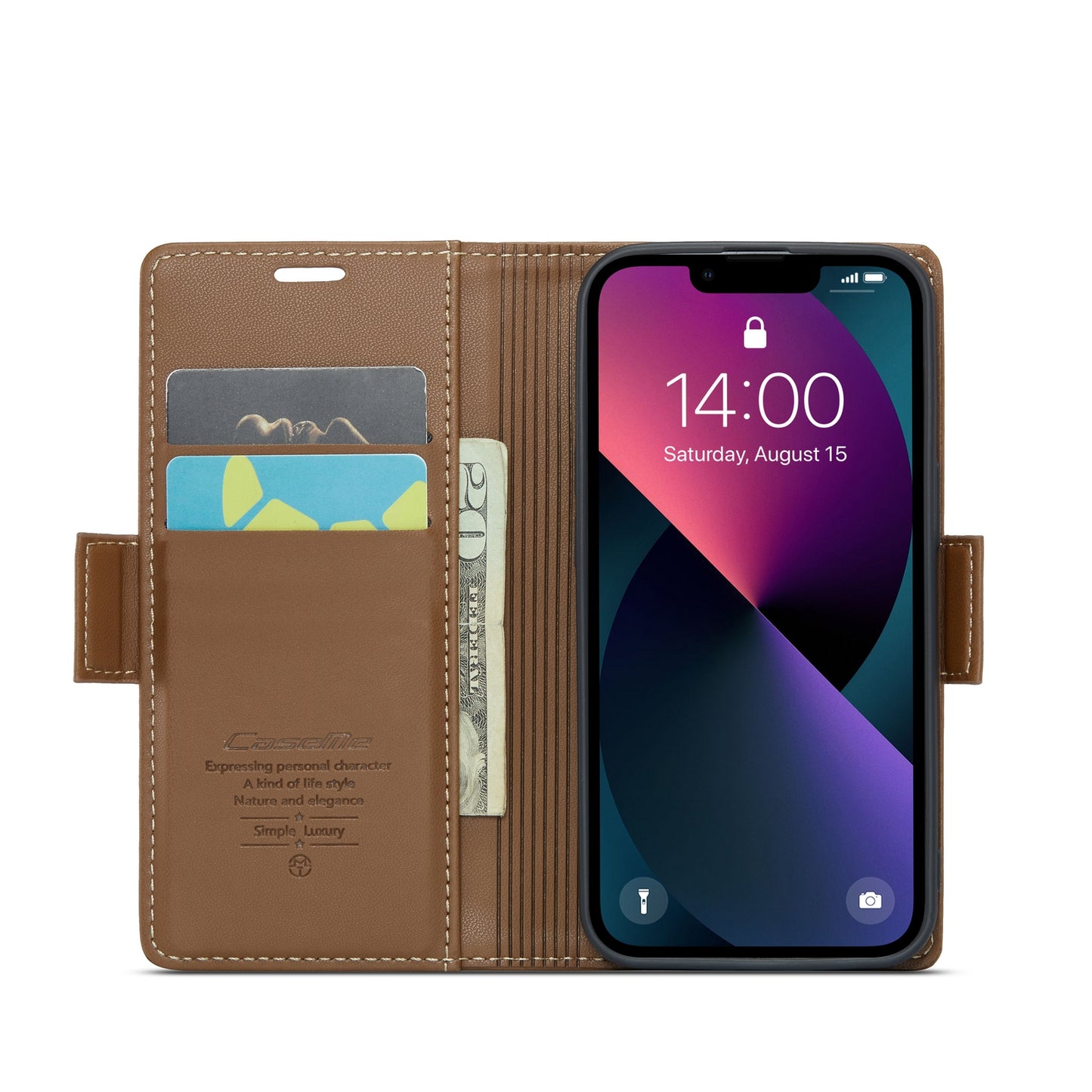 iPhone 13 mini Leather Wallet Case - RFID Blocking, Stand Function, Card Slots