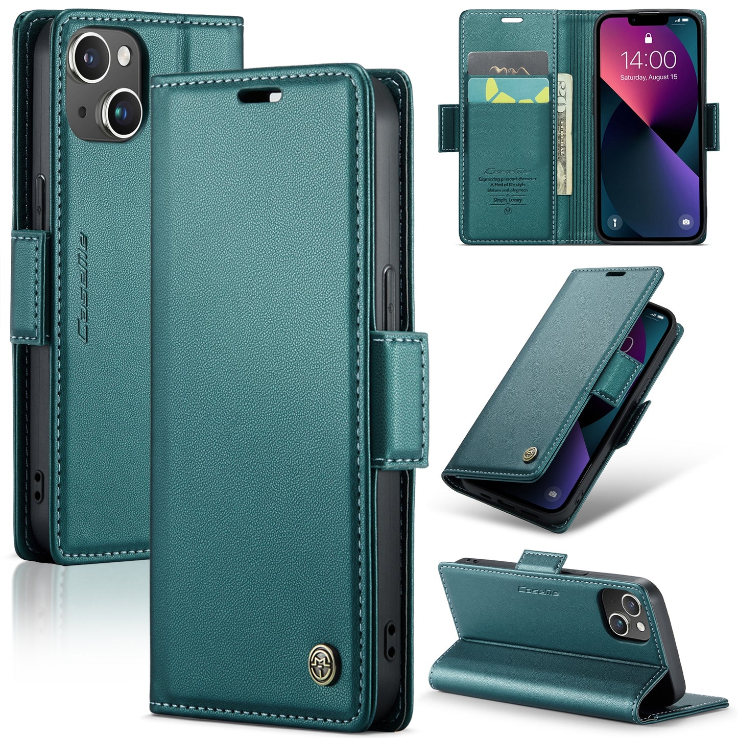 iPhone 13 mini Leather Wallet Case - RFID Blocking, Stand Function, Card Slots