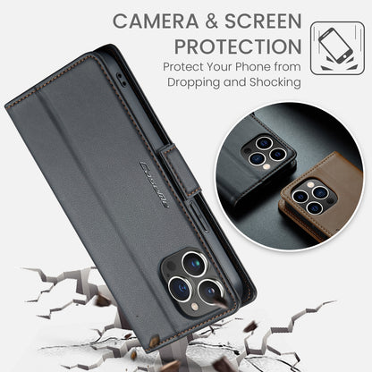 iPhone 13 Pro Leather Wallet Case - RFID Blocking, Stand Function, Card Slots