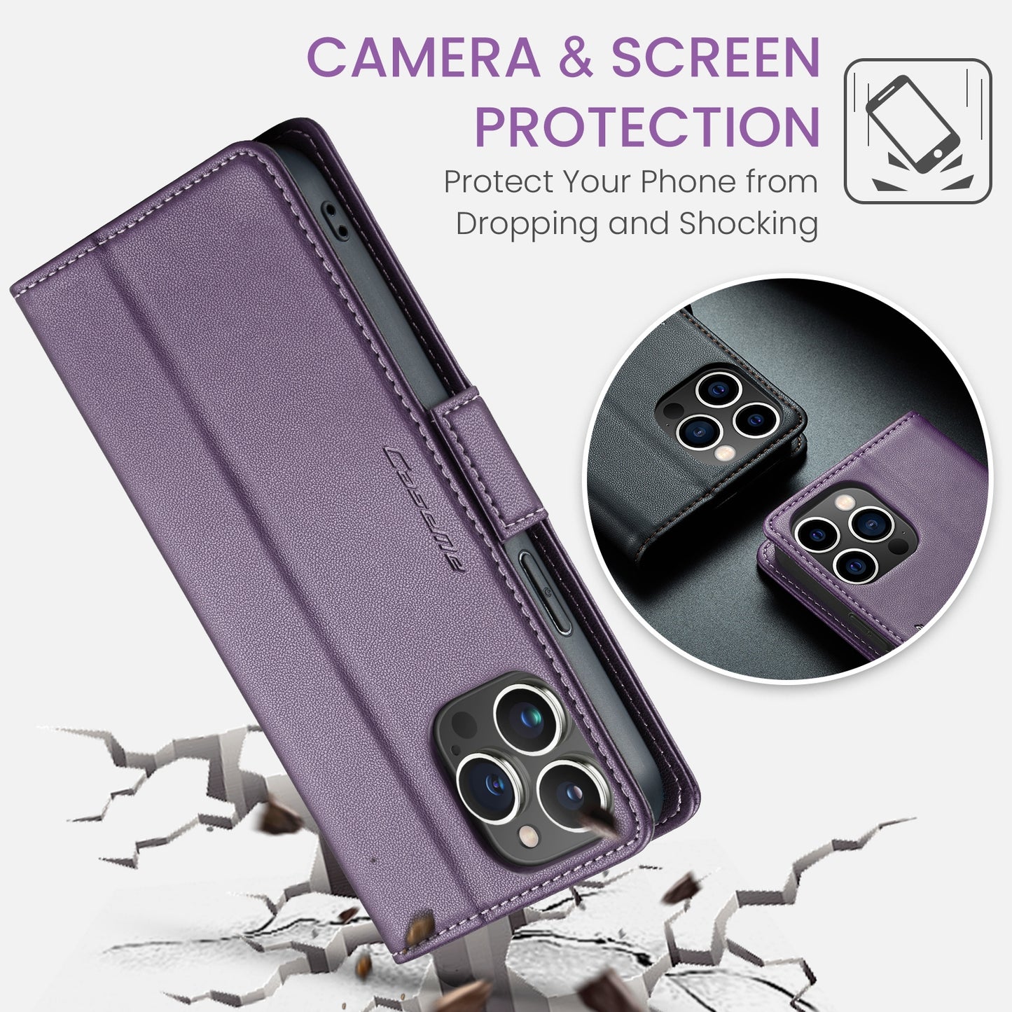 iPhone 13 Pro Leather Wallet Case - RFID Blocking, Stand Function, Card Slots