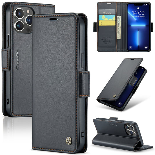 iPhone 13 Pro Max Leather Wallet Case - RFID Blocking, Stand Function, Card Slots