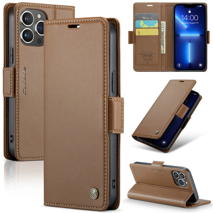 iPhone 13 Pro Max Leather Wallet Case - RFID Blocking, Stand Function, Card Slots