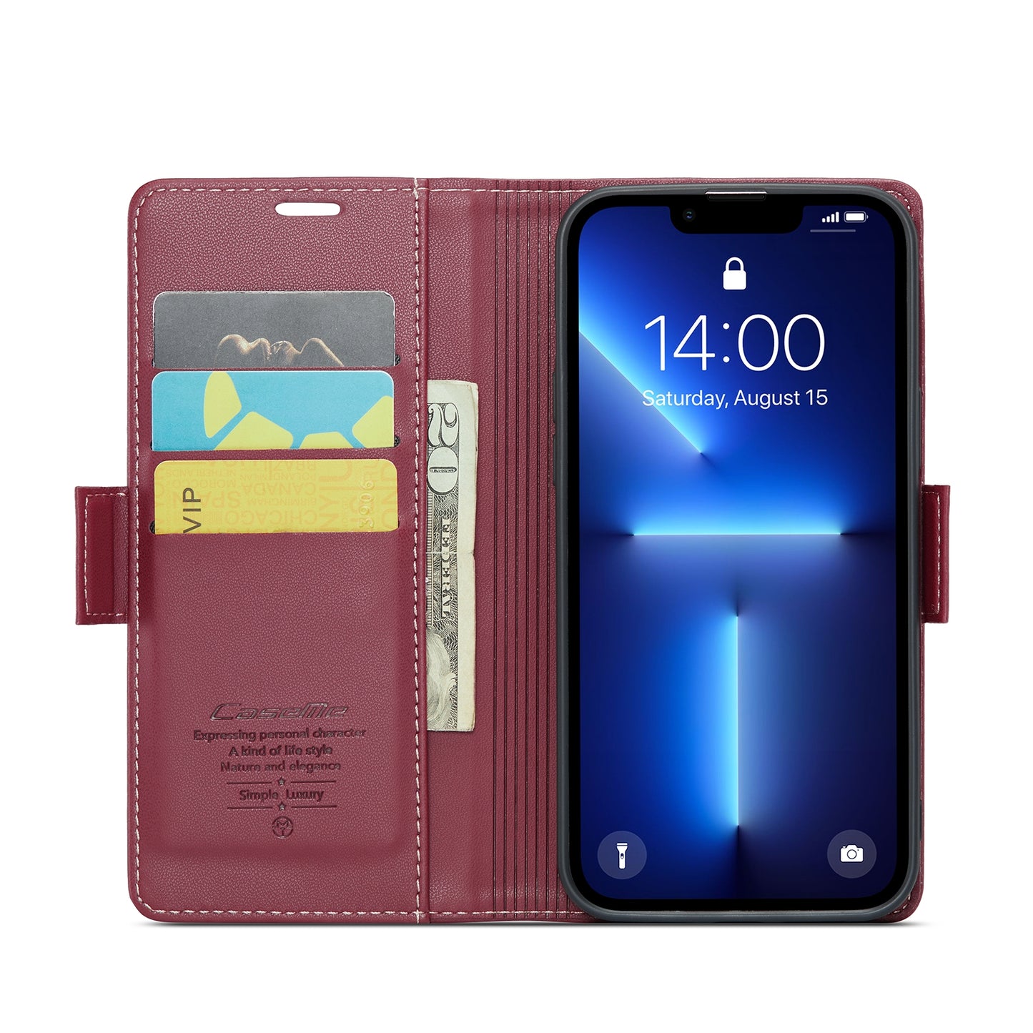 iPhone 13 Pro Max Leather Wallet Case - RFID Blocking, Stand Function, Card Slots
