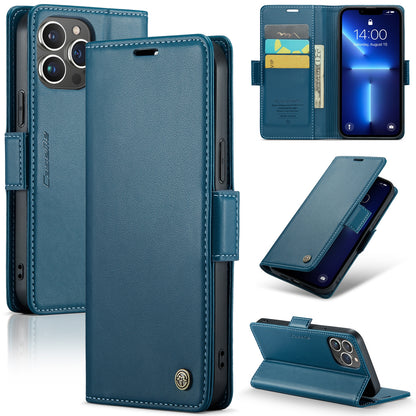 iPhone 13 Pro Max Leather Wallet Case - RFID Blocking, Stand Function, Card Slots
