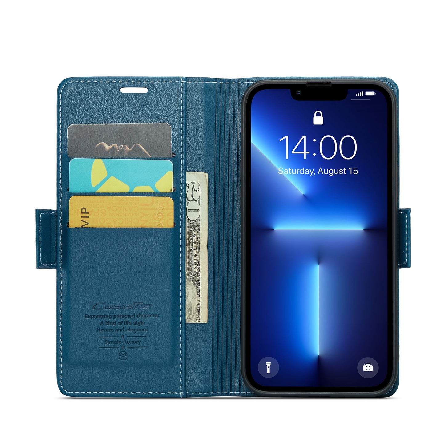 iPhone 13 Pro Max Leather Wallet Case - RFID Blocking, Stand Function, Card Slots
