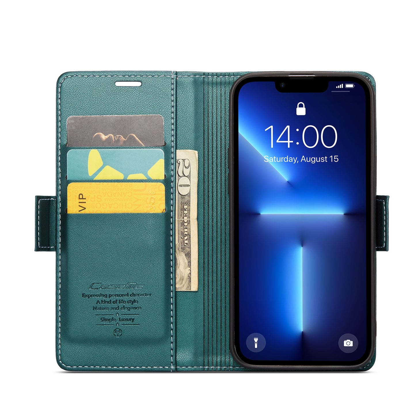 iPhone 13 Pro Max Leather Wallet Case - RFID Blocking, Stand Function, Card Slots