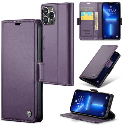 iPhone 13 Pro Max Leather Wallet Case - RFID Blocking, Stand Function, Card Slots