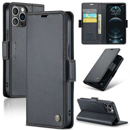 iPhone 12 Pro Max Leather Wallet Case - RFID Blocking, Stand Function, Card Slots