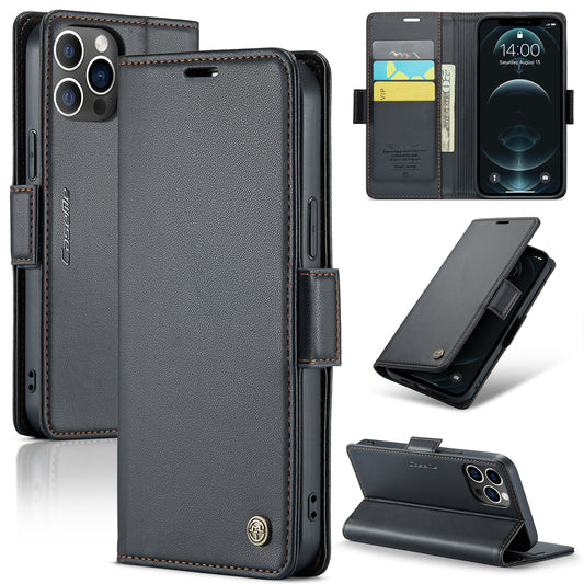iPhone 12 Pro Max Leather Wallet Case - RFID Blocking, Stand Function, Card Slots